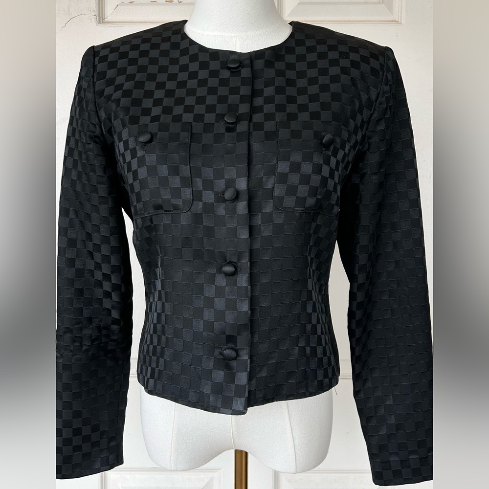 Talbots Brand Evening Jacket Checkerboard Design Collarless Size 6